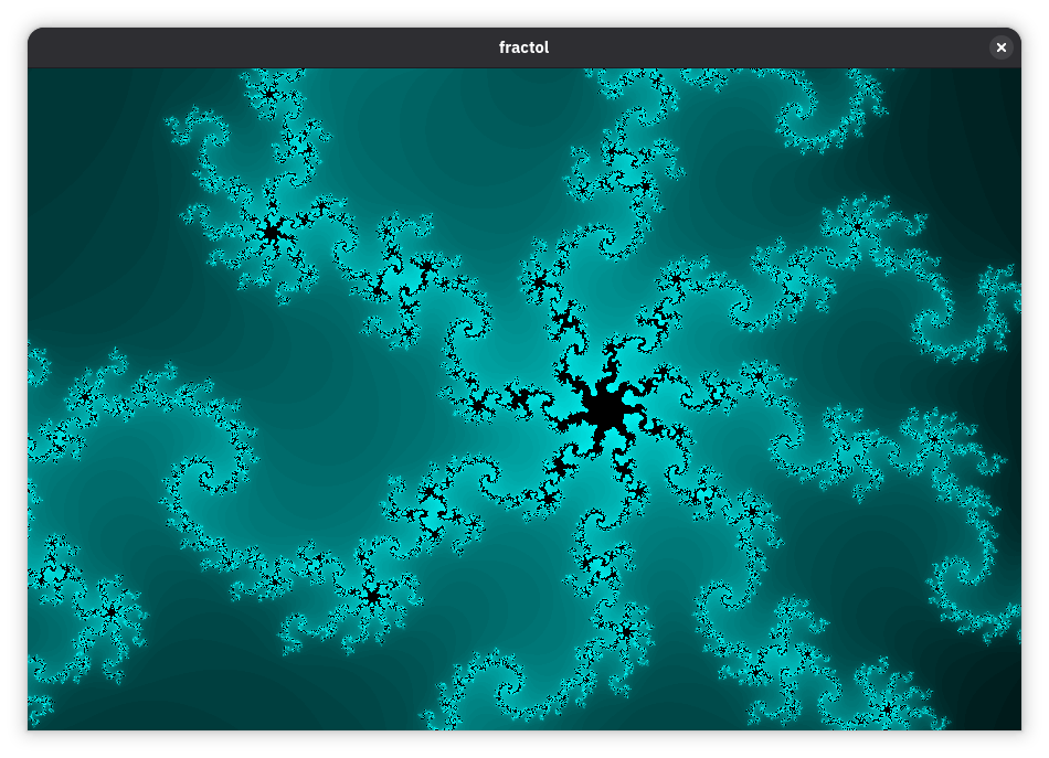 zoomed in julia set view in cyan color